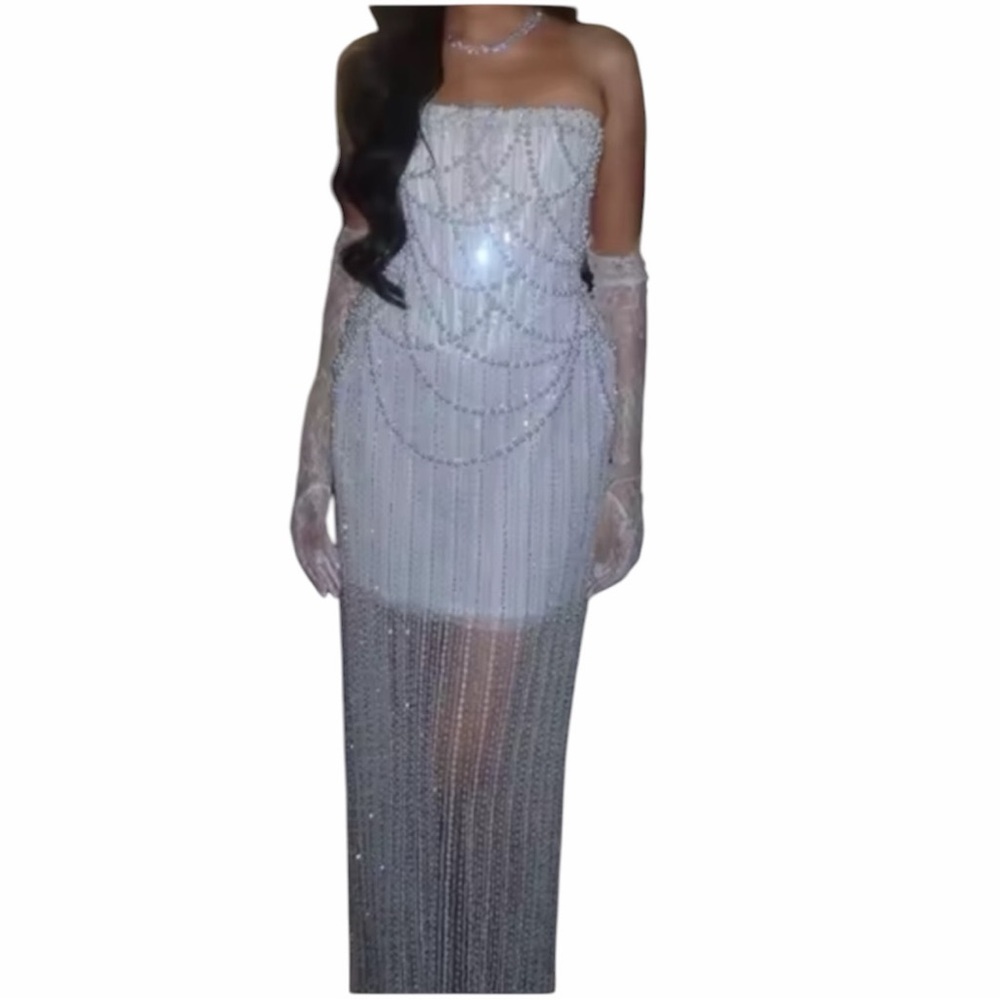 Strapless pearl Beaded shine sparkle embellished Illusion Evening Dress L XL NWT - Picture 13 of 15